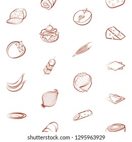 Cheeses, Fruits, Snacks, Table setting and Vegetables set. Background for printing, design, web. Usable as icons. Seamless. Binary color.