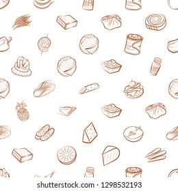 Cheeses, Fruits, Snacks, Table setting and Vegetables set. Background for printing, design, web. Usable as icons. Seamless. Binary color.