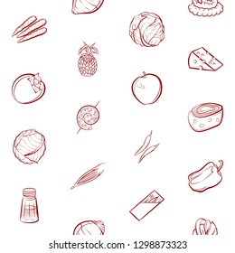 Cheeses, Fruits, Snacks, Table setting and Vegetables set. Background for printing, design, web. Usable as icons. Seamless. Binary color.