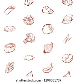 Cheeses, Fruits, Snacks, Table setting and Vegetables set. Background for printing, design, web. Usable as icons. Seamless. Binary color.