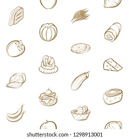 Cheeses, Fruits, Snacks, Table setting and Vegetables set. Background for printing, design, web. Usable as icons. Seamless. Binary color.