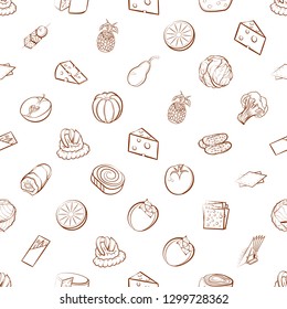 Cheeses, Fruits, Snacks, Table setting and Vegetables set. Background for printing, design, web. Usable as icons. Seamless. Binary color.