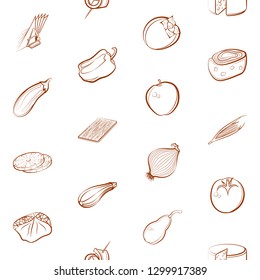 Cheeses, Fruits, Snacks, Table setting and Vegetables set. Background for printing, design, web. Usable as icons. Seamless. Binary color.