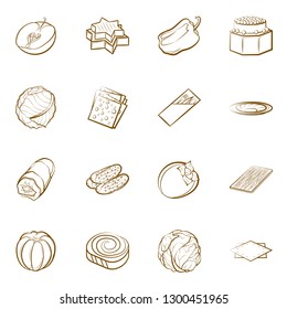 Cheeses, Fruits, Snacks, Table setting and Vegetables set. Background for printing, design, web. Usable as icons. Binary color.