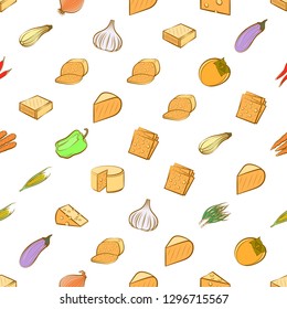 Cheeses and Vegetables set. Background for printing, design, web. Usable as icons. Seamless. Colored.