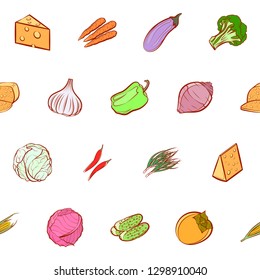 Cheeses and Vegetables set. Background for printing, design, web. Usable as icons. Seamless. Colored.