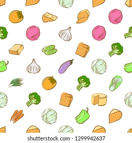 Cheeses and Vegetables set. Background for printing, design, web. Usable as icons. Seamless. Colored.