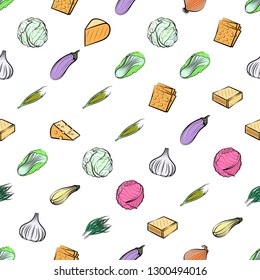 Cheeses and Vegetables set. Background for printing, design, web. Usable as icons. Seamless. Colored.