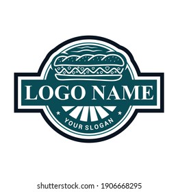 Cheesesteak logo vector. Simple sandwich icon. Fastfood of junkfood restaurant. Vintage modern style. Trendy and high end meal. 