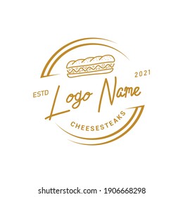 Cheesesteak logo vector. Simple sandwich icon. Fastfood of junkfood restaurant. Vintage modern style. Trendy and high end meal. 