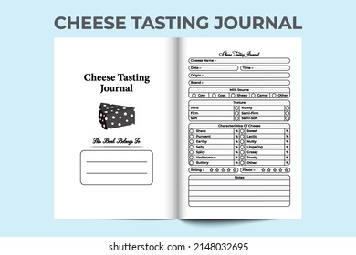 Cheese-tasting interior of a notebook. Cheese texture and taste checker interior. Interior of a journal. Dairy products characteristics and source tracker journal template. Cheese quality notebook.