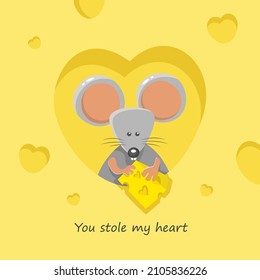 Cheesy background with mouse and lettering You stole my heart