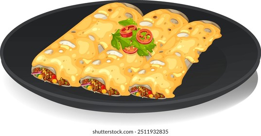 Enchiladas doces guarnecidas com ervas aromáticas e pimentos