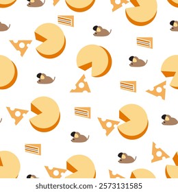 Cheesy Mischief Playful Mice and Cheese Pattern. This seamless food-themed design is perfect for kitchen textiles, children's clothing, or any project those who love a cute, culinary-inspired pattern.