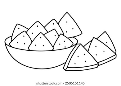 Cheesy Nachos line art layering flavors with spicy kick