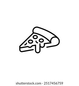 Cheesy pizza slice icon. An outline-style illustration of a pizza slice with melting cheese, ideal for use in food-related apps, restaurant menus, and culinary websites. Vector illustration