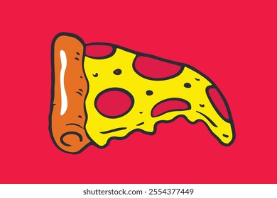 Cheesy Pizza Slice Illustration - Fun Food Art on Bold Red Background retro sticker vibe