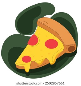 Cheesy salami pepperoni pizza slice. vector fast food illustration  