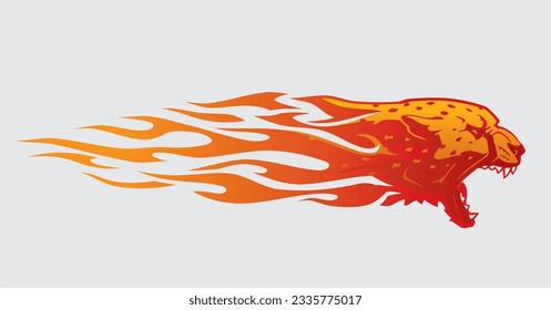 Cheetah Abstract Tattoo Style Fiery Flame and Fury Illustration