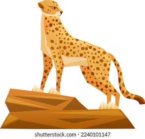 Cheetah Afrikanische Große Katze mit langen Schwänzen und schwarzen Flecken auf der Matte stehend auf Stone Rock Vektorgrafik