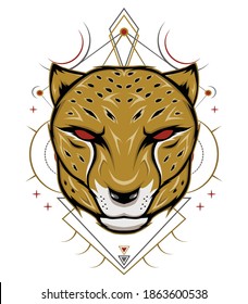 Cheetah African wild animal head or leopard muzzle. Vector isolated icon of cougar cat for zoology, mascot blazon of sport team, wildlife nature adventure scout club or tattoo ornament.