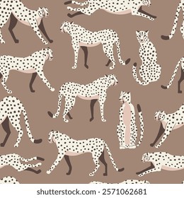 Cheetah big cat exotic seamless pattern - Mocha Mousse - hand drawn vector illustration