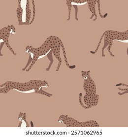 Cheetah big cat exotic seamless pattern - Mocha Mousse - hand drawn vector illustration