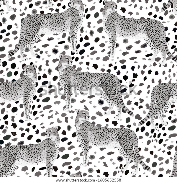 Cheetah Black White Seamless Background Illustration Stock Vector ...