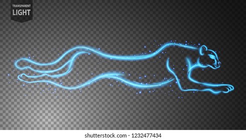Cheetah blue line of light running isolated on a transparent background. Vector Illustration