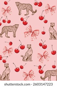 Cheetah cherry with  bow wallpaper vector design