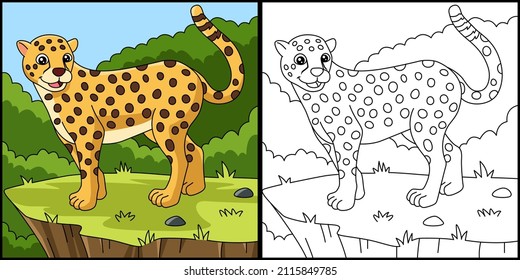 Cheetah Coloring Page Vector Illustration