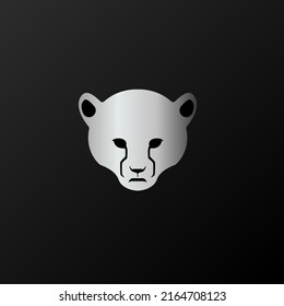 Cheetah cub head metallic silver gaming emblem style logo