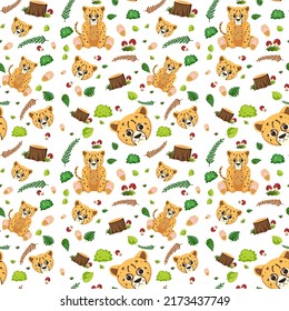 Cheetah cute animal seamless pattern illustration