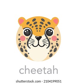 Cheetah Cute portrait leopard smiley jaguar cartoon round shape animal  vector icon illustrations Isolated white background  Flat simple Childish hand drawn wild animal for t  shirts  baby clothes