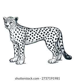 Cheetah drawing. Vector sketch jaguar or leopard illustration isolated on white background. Fashion print or poster design element