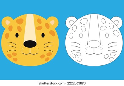 Cheetah Gesicht Cartoon Charakter. Frische Umrisse Fetisch-Fetisch-Fetisch-Fingerkleidung für Kinder. Vektorgrafik. Rahmensymbol Cheetah Kopf. Logo der Cartoon-Seite.