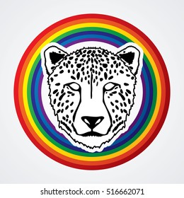 Cheetah face designed on rainbows background graphic vector.