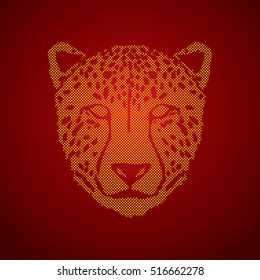 Cheetah face designed using dots pixels graphic vector.