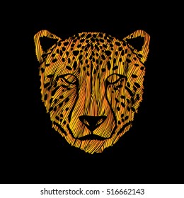 Cheetah face designed using yellow grunge brush graphic vector.