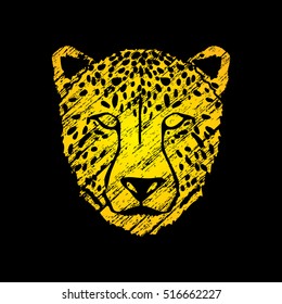 Cheetah face designed using yellow grunge brush graphic vector.