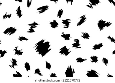 Cheetah Fur Abstract Simple Seamless Pattern. Animal Camouflage Skin Endless Texture. Organic Irregular Dotty Backdrop. Dalmatian, Cow Or Jaguar Black And White Coat Texture. Fabric Surface Design