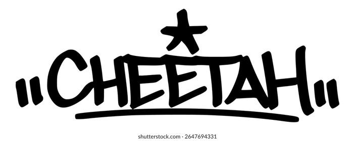 Chita graffiti tag com letras negras negras e estilo urbano desenhado à mão. Um design animal rápido e feroz para roupas de rua, impressões e criações digitais.