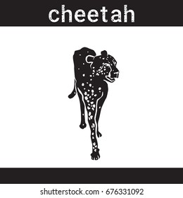 Cheetah In Grunge Style Silhouette Hand Drawn Animals Vector Illustration