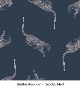 Vector dibujado a mano chita sin fisuras. Fondo de boceto salvaje de gatos exóticos. Dibujo inky jaguar. Impresión textil animalista, diseño de papel tapiz leopardo