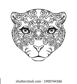 cheetah head avatar illustration character mandala coloring book for adults relax pattern vector