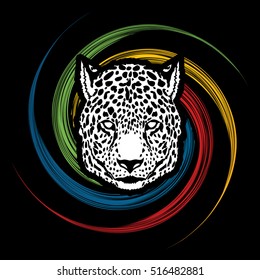 Cheetah head designed on spin wheel background graphic vector.