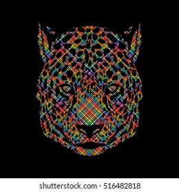 Cheetah head designed using colorful pixels graphic vector.