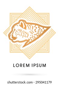 Cheetah Head, Face, side view, on line square background, graphic vector.