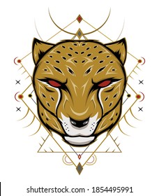 Cheetah head illustration logo. design template for apparel clothing.