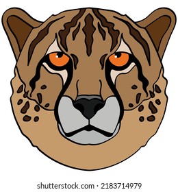 Cheetah head illustration, sport mascot or team logo in flat style. Cartoon image in vector graphics.